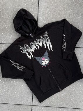 Y2K Sanrio Kuromi Flame Hoodie Small Black Zip Up Kawaii Grunge